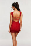 Blandus Kırmızı Taşlı Boyundan Bağlamalı Mini Elbise