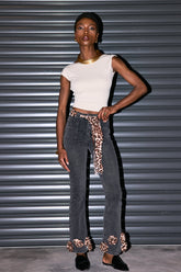 Siyah Kablo Çiçek Leopar Kot