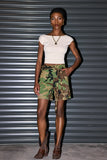 Önbellek Kamuflaj Baskılı Yırtık Yapısız Kısa Pantolon