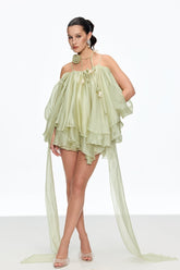 Caetana Ruffle Lace Up Püsküllü Mini Elbise