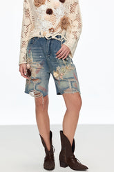 Cailin Çiçek Yırtık Midi Kot şort