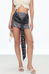 Cailyn Asimetrik Patchwork Bağcıklı Mini Etek