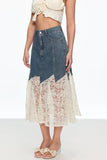 Cain Lace Denim Midi Etek