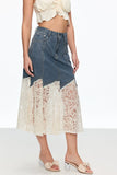 Cain Lace Denim Midi Etek