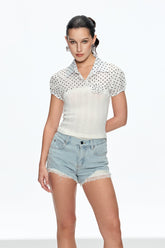 Cainan Noktalı Örgü Çiçekli Üst