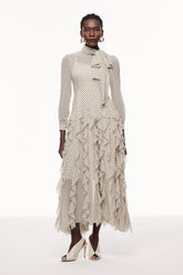 Catriona Noktalı Fiyonklu Volanlı Uzun Elbise