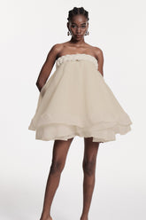 Cebrail Beyaz Volanlı Kabarık Mini Elbise