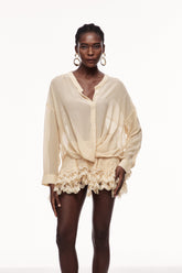 Cennet Kapşonlu Yaka Dantel Etek Takımı