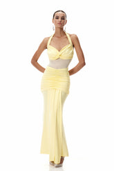 Cistimaru Halter Yaka Bağlamalı Uzun Elbise Sarı