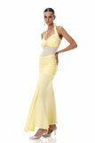 Cistimaru Halter Yaka Bağlamalı Uzun Elbise Sarı