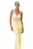 Cistimaru Halter Yaka Bağlamalı Uzun Elbise Sarı