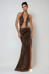 Clarinda Ruch Split Süet Uzun Etek