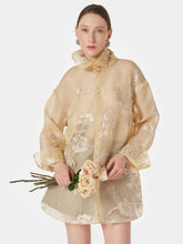 Dik Yaka Nakışlı Çiçekli Üst