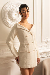 Kruvaze Dokulu, Dekoratif Altın Düğmeli Elbise