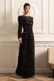 Işıltılı Süslemeli Zarif Uzun Elbise – Siyah