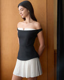 Sueña Kadın Siyah Düşük Omuzlu Kontrast Mini Elbise