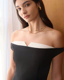 Sueña Kadın Siyah Düşük Omuzlu Kontrast Mini Elbise