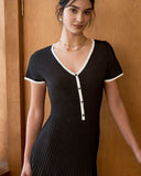 Siyah Kontrast Desenli Midi Kazak Elbise