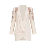 Opulent Grace İşlemeli Krem Blazer Elbise
