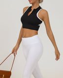 Sueña™ Siyah Yuvarlak Yaka Fermuarlı Yoga Atleti - Hafif Destekli