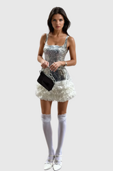 Dagda Payetli Volanlı Mini Elbise