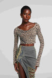 Delta Uzun Kollu Leopar Yırtık Crop Top