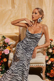 Nicole Zebra Midi Elbise Gri