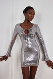 Aoibhe Gümüş Uzun Kollu Payet Mini Elbise