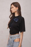 Emmalyn Dantelli Çiçek Tişört Siyah