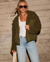 Cabin Vibes Sherpa Kontrast Şişme Mont