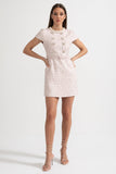 Kısa Kollu ve Eşleşen Kemerli Zarif Dokulu Mini Elbise