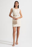 Bel Kesimli ve Fiyonklu Payetli Kolsuz Mini Elbise