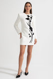 Kontrast Çiçek İşlemeli Uzun Kollu Mini Elbise
