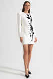 Kontrast Çiçek İşlemeli Uzun Kollu Mini Elbise