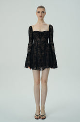 Dantel Çan Kollu Mini Elbise