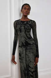 İndigo İllüzyon Desenli Bodycon Üst