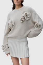 Jasmin Çiçek Uzun Kol Kayısı Triko Üst