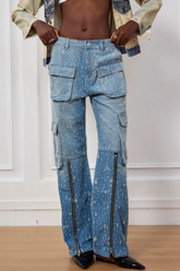 Jolie Yırtık Cep Fermuarlı Kargo Jean