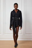 Kimora Tokalı Dantelli Gömlek Siyah Mini Elbise