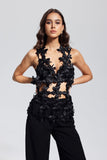 Kira Çiçek Kesim Kolsuz Siyah Üst