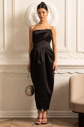 Dantelli Göğüs Detaylı Straplez Midi Elbise