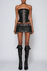 Mihika Siyah Leopar Deri Etek Takım