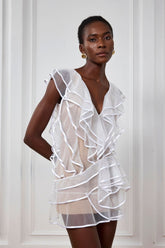 Nancy Fırfırlı File Kolsuz Mini Elbise