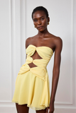 Nyra Mesh Kesik Fırfırlı Sarı Mini Elbise