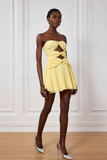 Nyra Mesh Kesik Fırfırlı Sarı Mini Elbise