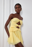 Nyra Mesh Kesik Fırfırlı Sarı Mini Elbise
