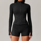 Yüksek Yakalı Dokulu Fermuarlı Spor Hırka