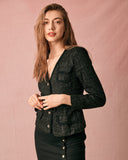 Sueña™ V Yaka Tek Sıra Düğmeli Kuşaklı Ceket