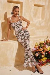 Abigail Çiçek Pullu Maksi Elbise