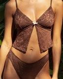 Sueña™ Kahverengi File Yırtmaçlı Tankini Mayo